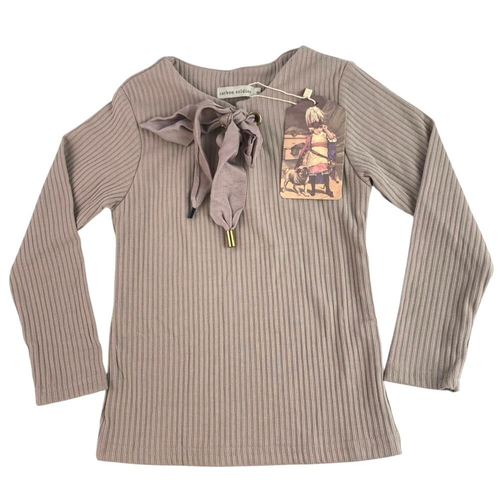 NEW Carbon Soldier Kids Girls Brown Tan Rib Knit Long Sleeve Tee T-shirt Top 4